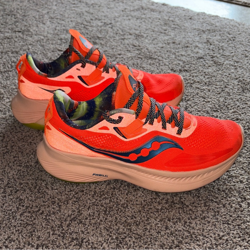 Saucony Neon Orange Running Shoes with Navy Blue Logo